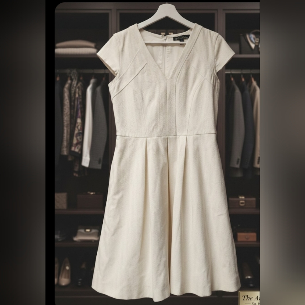 Brooks Brothers Ivory Chevron Fit & Flare Dress In Italian Fabric Size 6